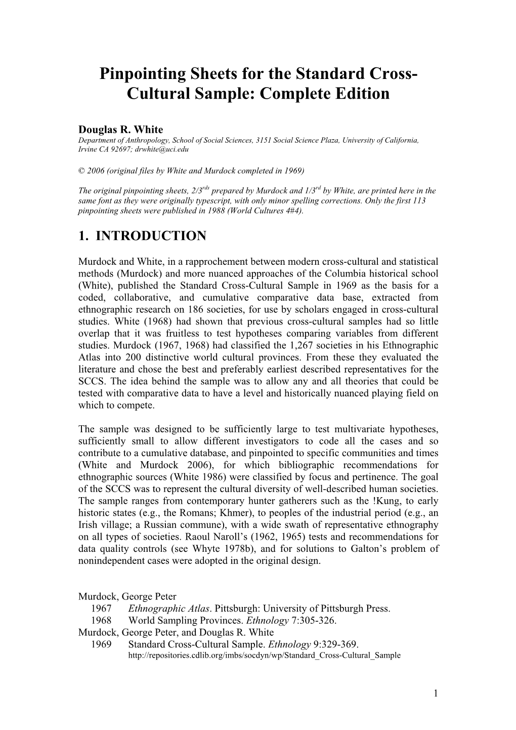 Pinpointing Sheets for the Standard Cross-Cultural Sample