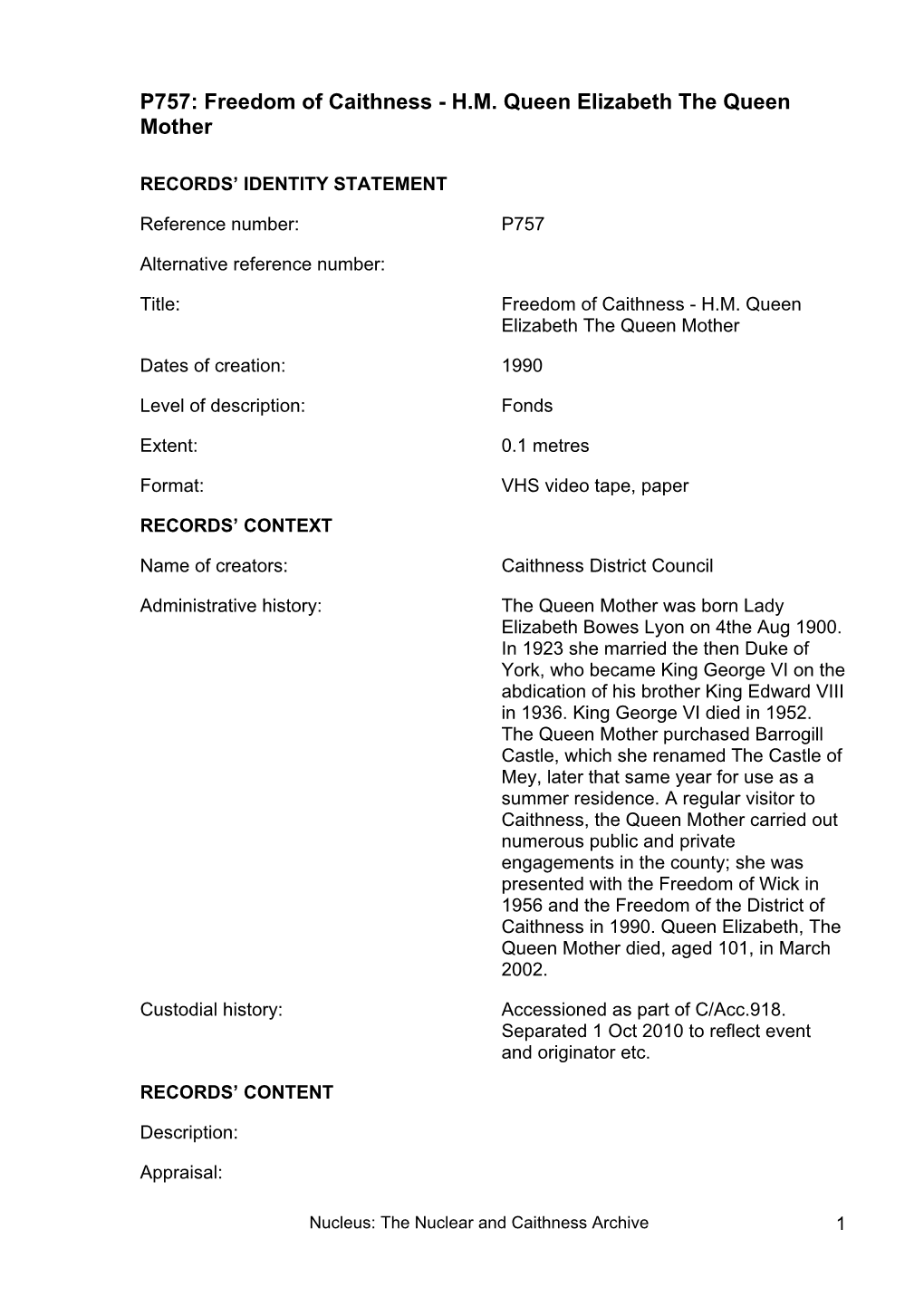 P757: Freedom of Caithness - H.M