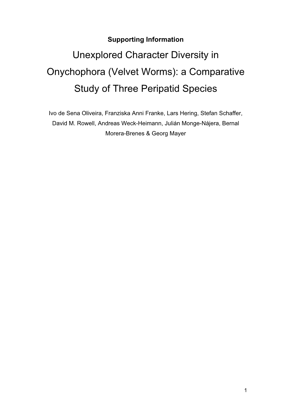 Unexplored Character Diversity in Onychophora (Velvet Worms): a Comparative Study of Three Peripatid Species