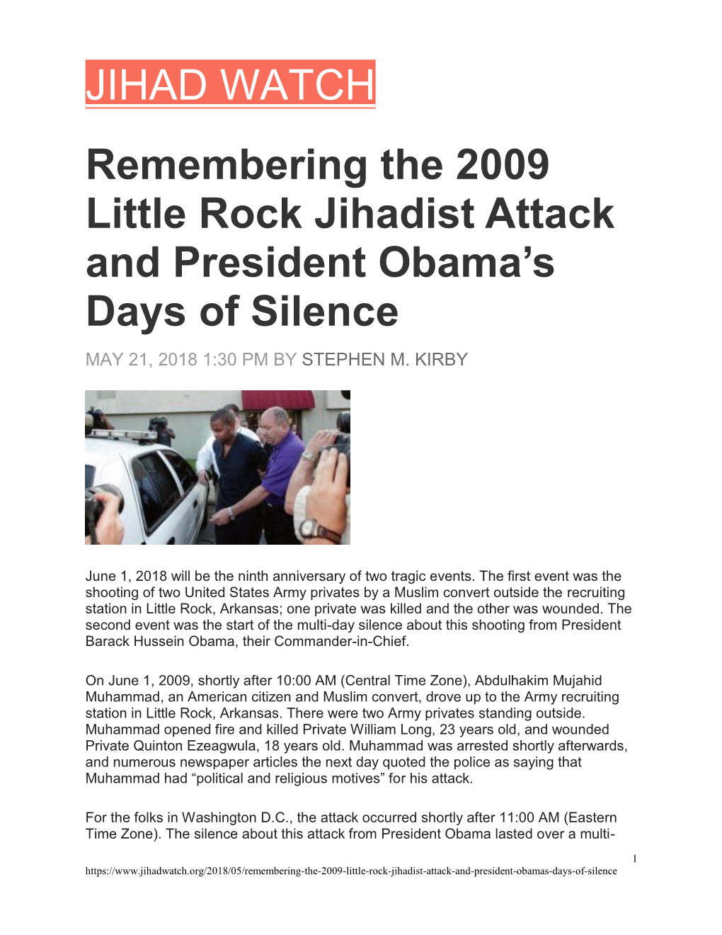 JIHAD WATCH Remembering the 2009 Little Rock Jihadist Attack And