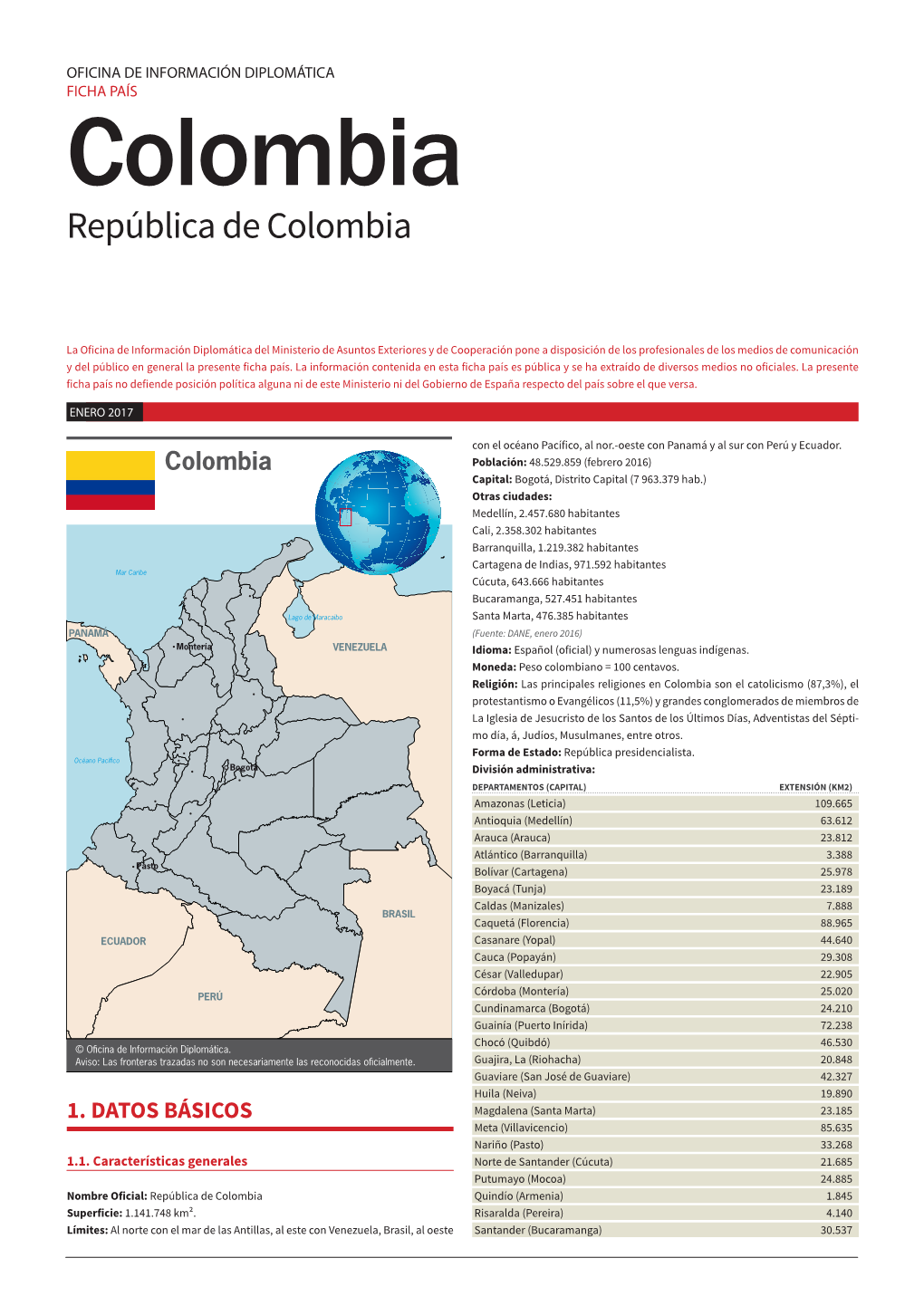 FICHA PAÍS Colombia República De Colombia