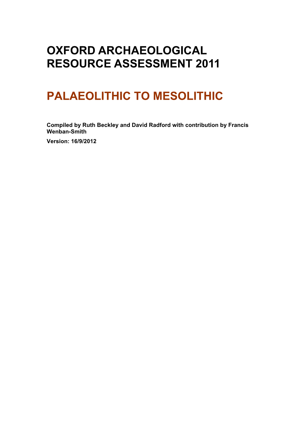 Palaeolithic to Mesolithic