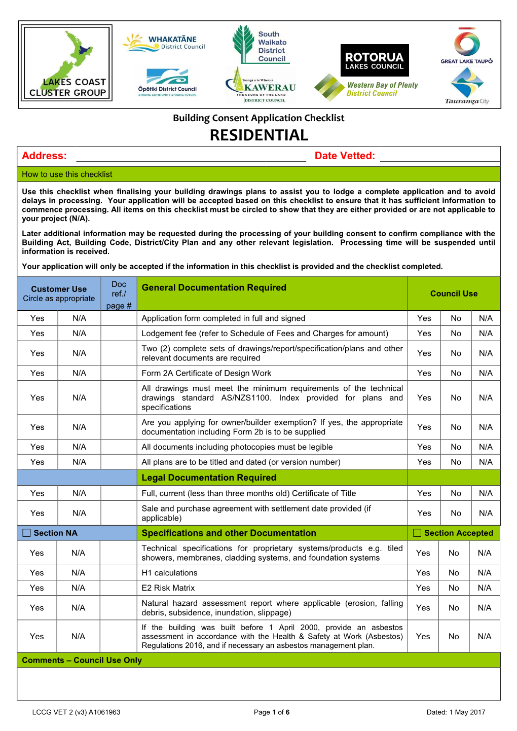 Residential Building Checklist