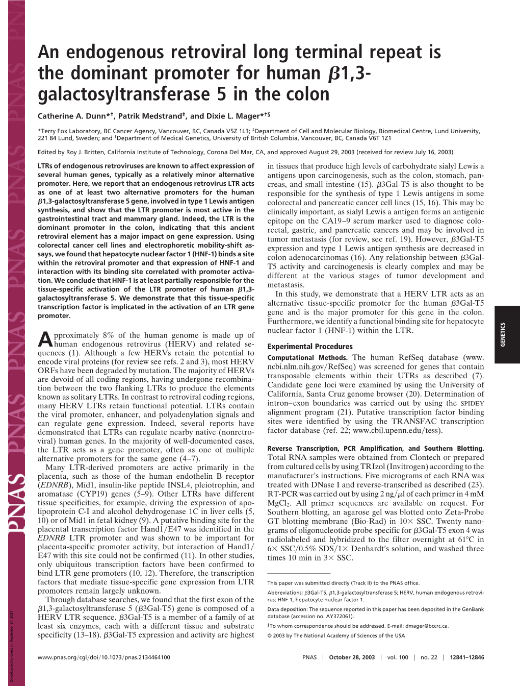 Galactosyltransferase 5 in the Colon