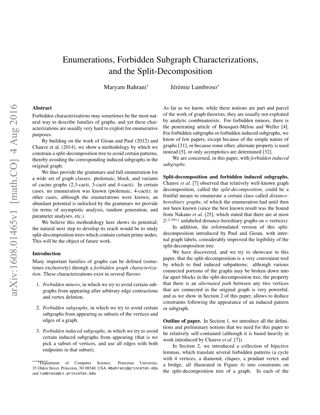 Enumerations, Forbidden Subgraph Characterizations, and the Split-Decomposition