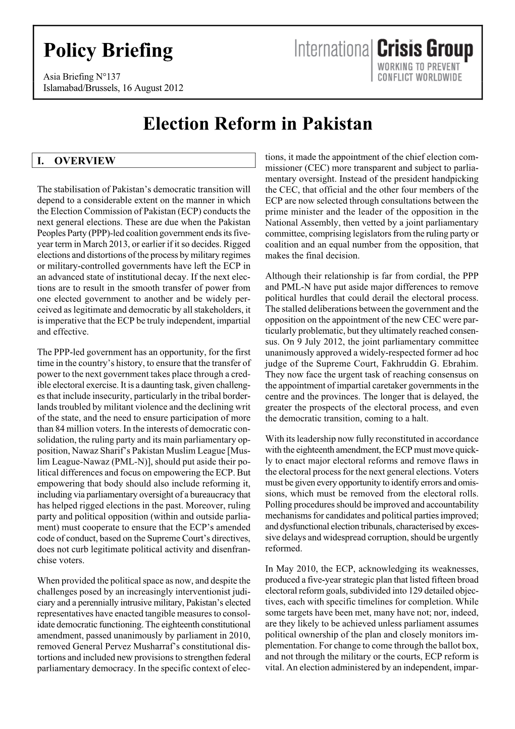 Election Reform in Pakistan