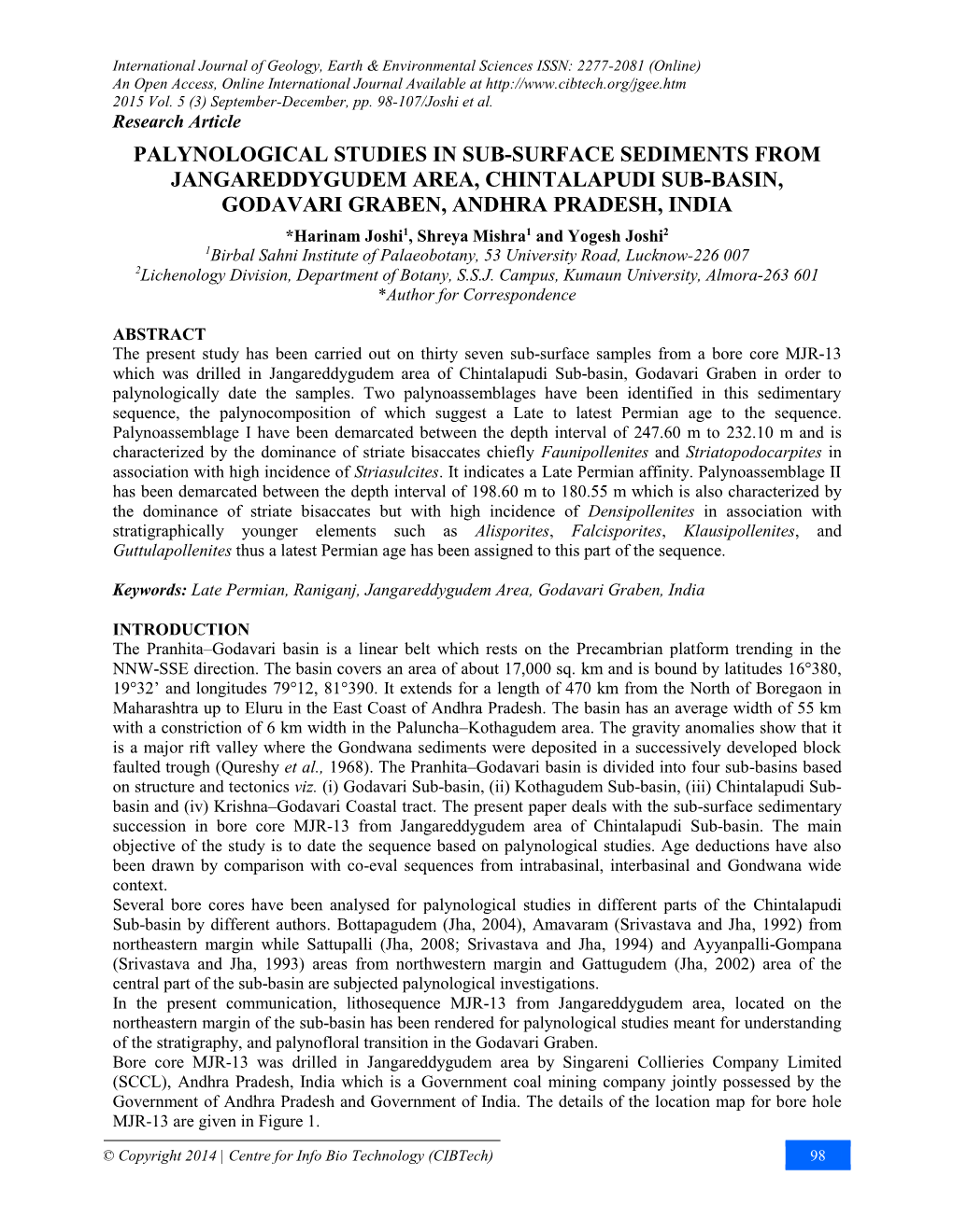 Palynological Studies in Sub-Surface Sediments