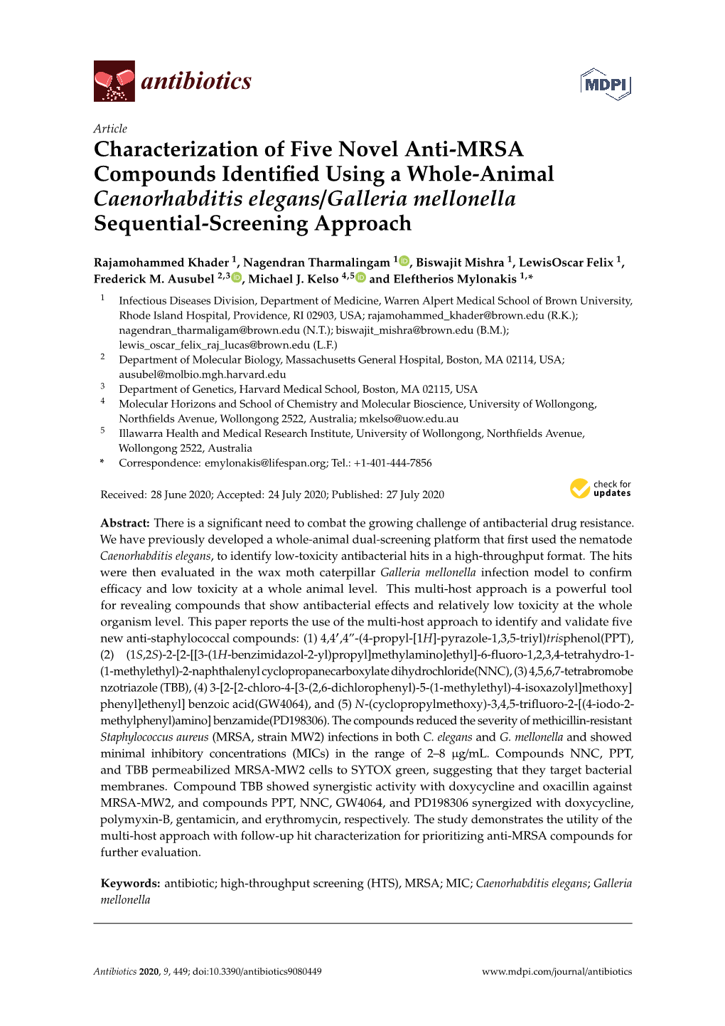 Characterization of Five Novel Anti-MRSA Compounds Identified