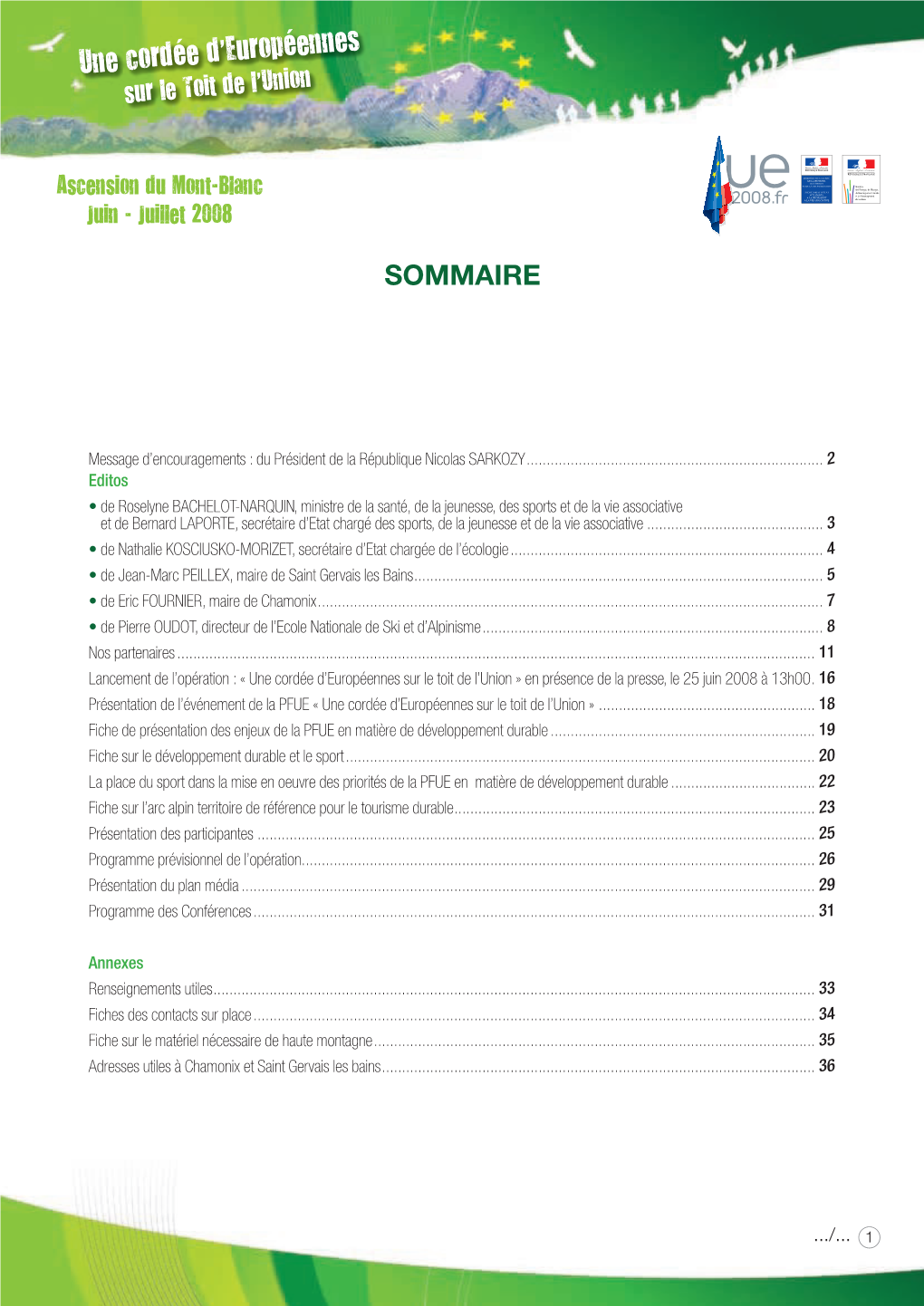 Une Cordée D'européennes Sommaire