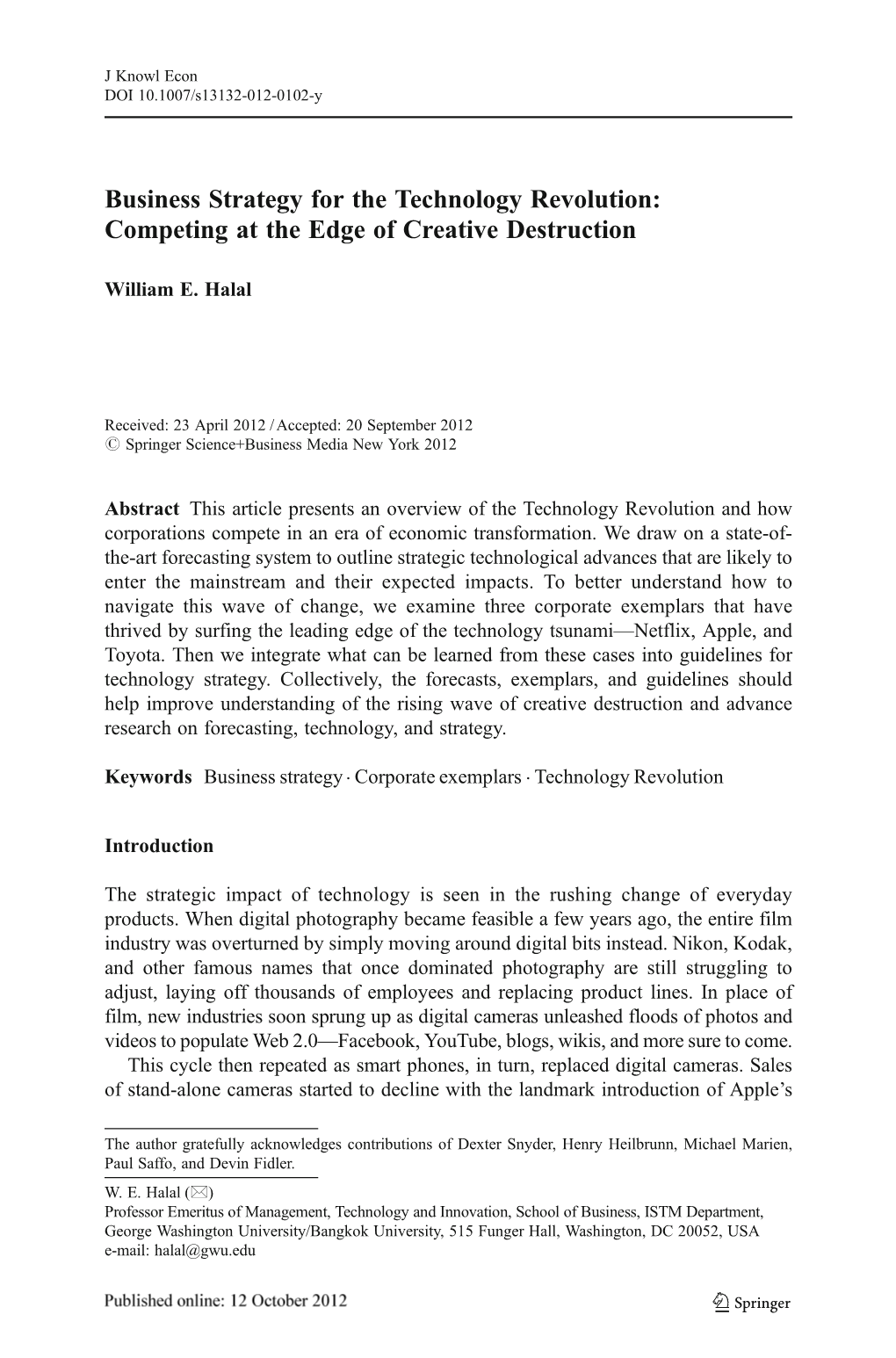 Business Strategy for the Technology Revolution: Competing at the Edge of Creative Destruction