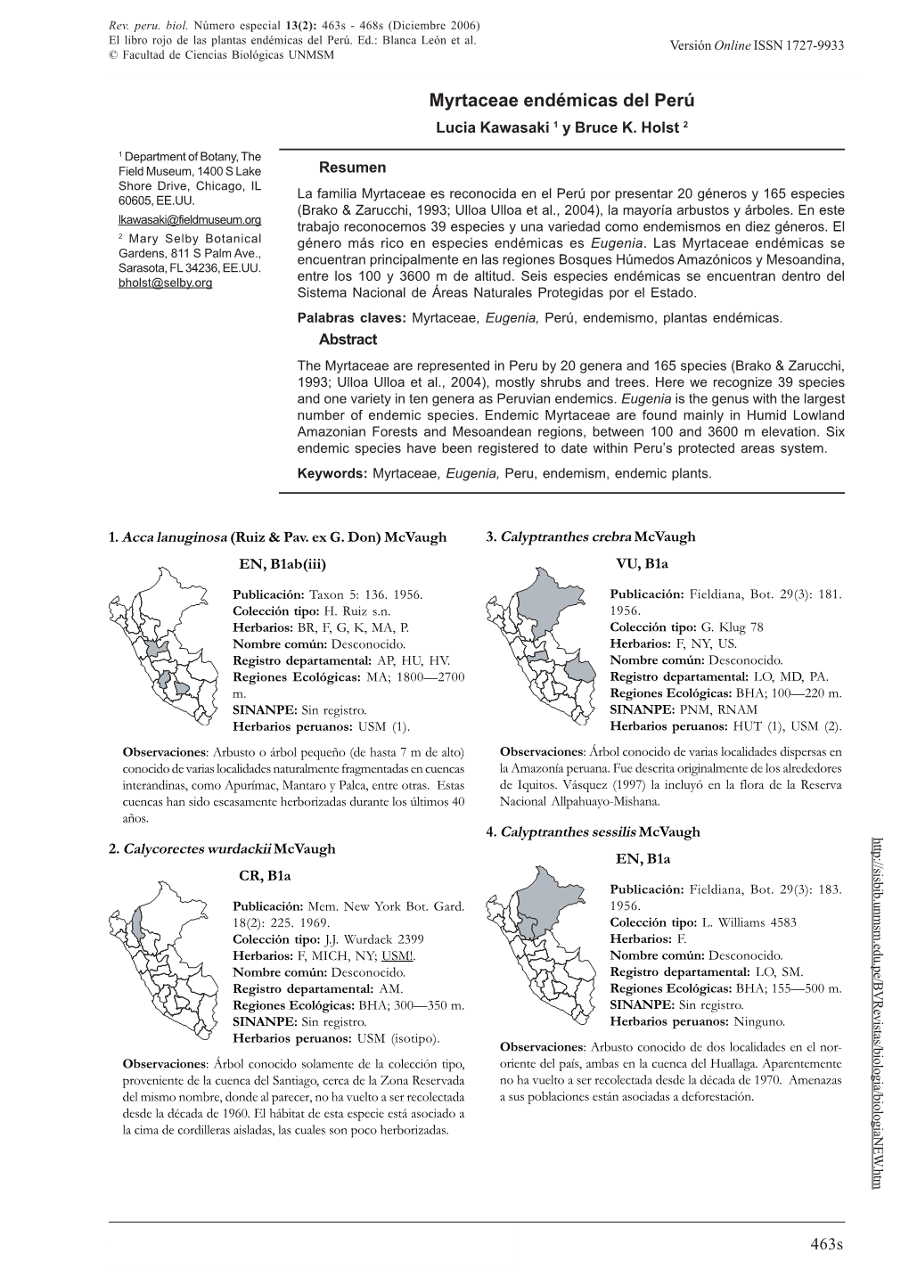 MYRTACEAE ENDÉMICAS DEL PERÚ El Libro Rojo De Las Plantas Endémicas Del Perú