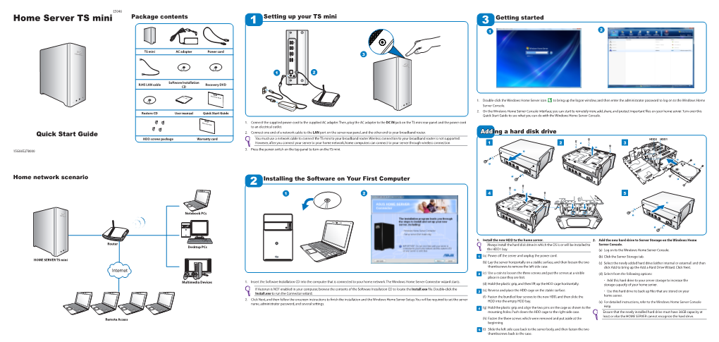 Home Server TS Mini Package Contents 1 Setting up Your TS Mini 3 Getting Started 1 2