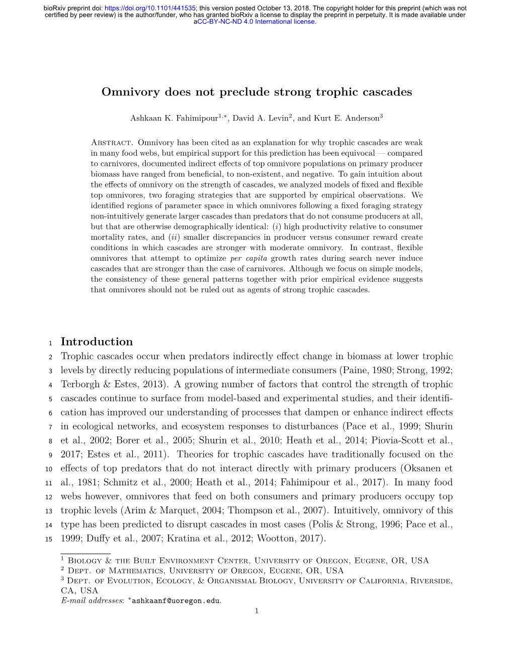 Omnivory Does Not Preclude Strong Trophic Cascades