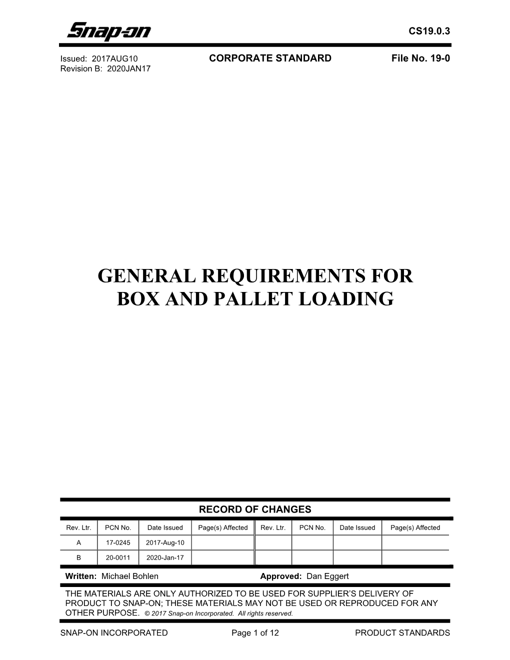 General Requirements for Box and Pallet Loading