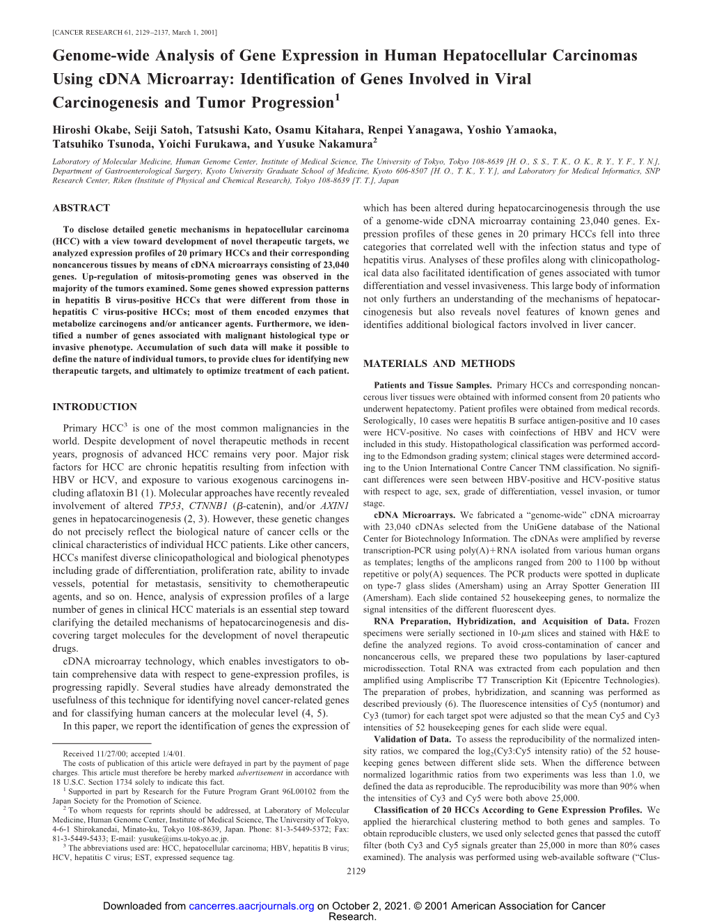 Genome-Wide Analysis of Gene Expression In