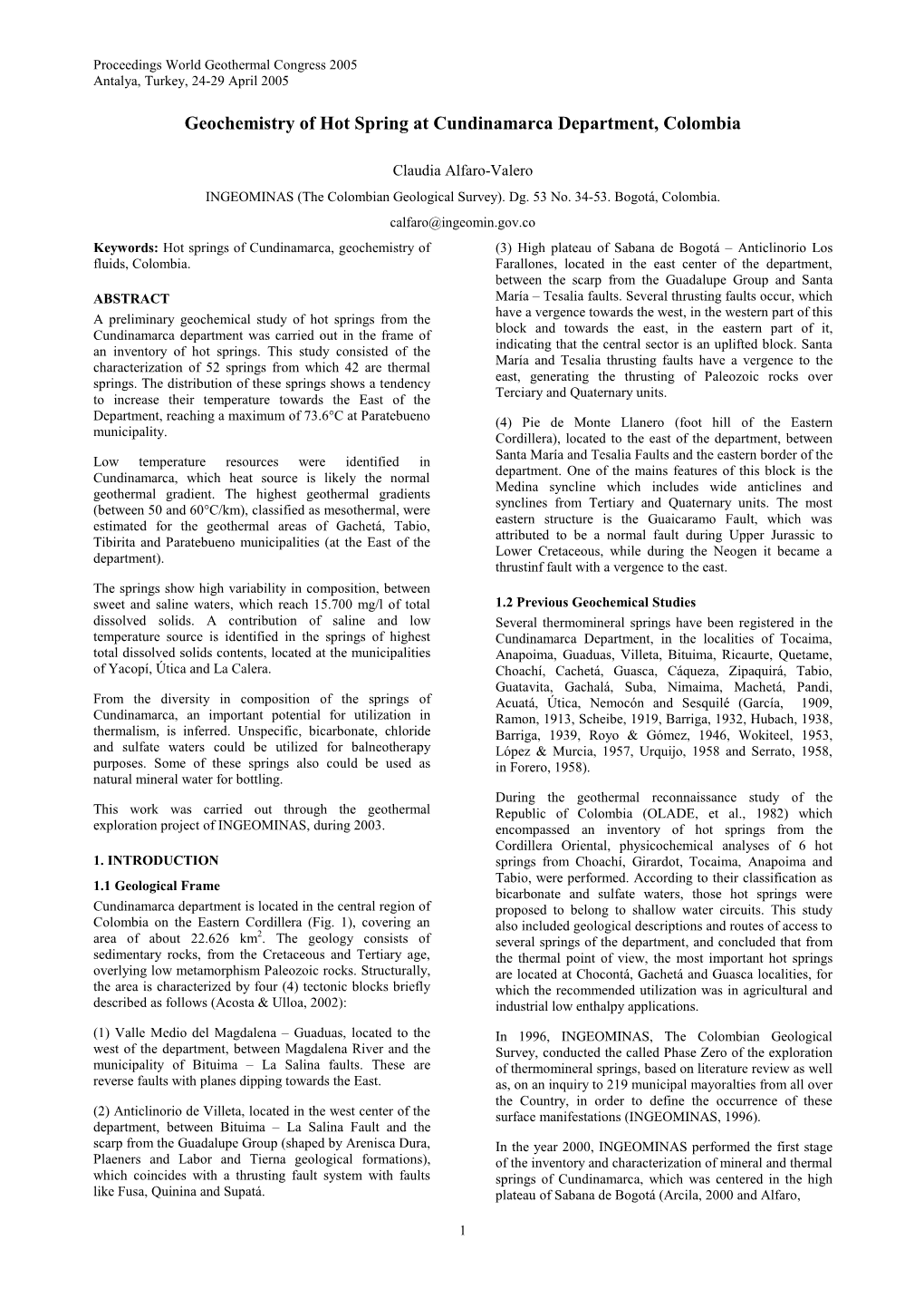 Geochemistry of Hot Springs at Cundinamarca Department, Colombia