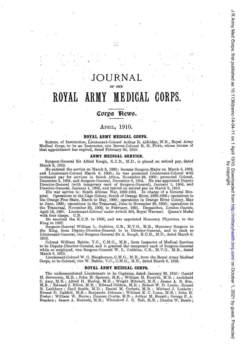 ROYAL ARMY MEDICAL CORPS. (Torps 1Rews