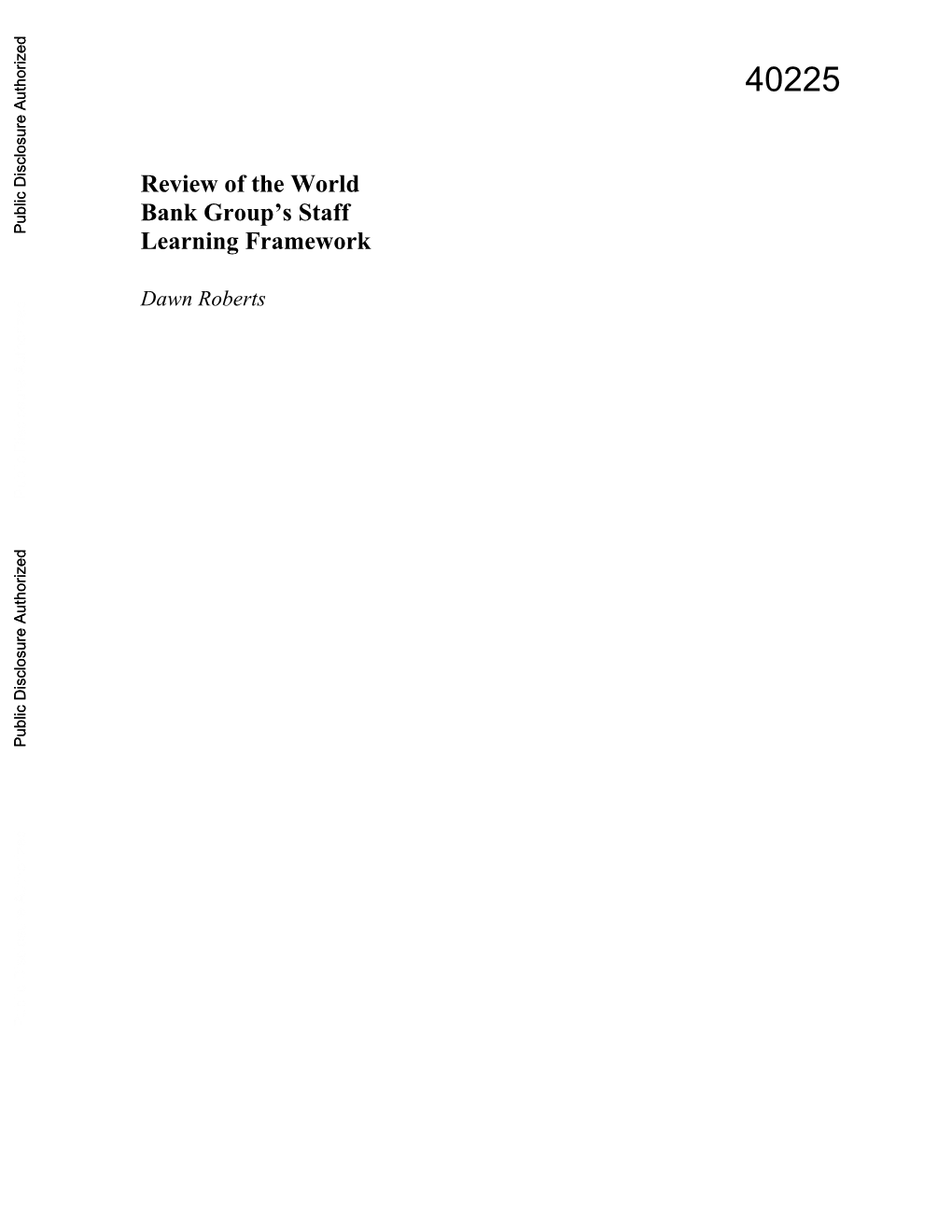 Review of the World Bank Group's Staff Learning Framework