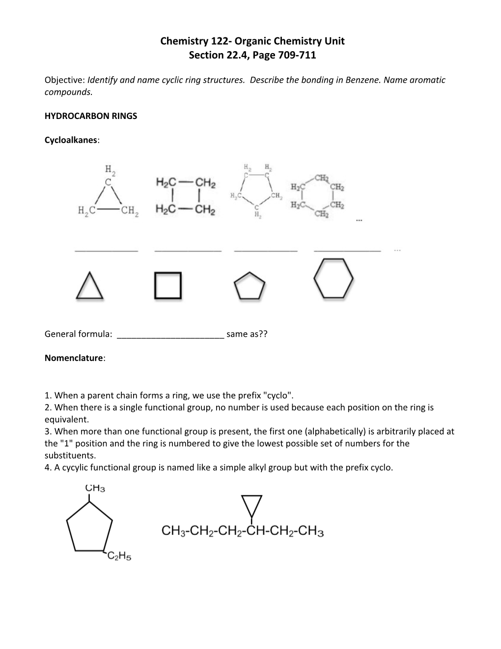 Chemistry 122- Organic Chemistry Unit