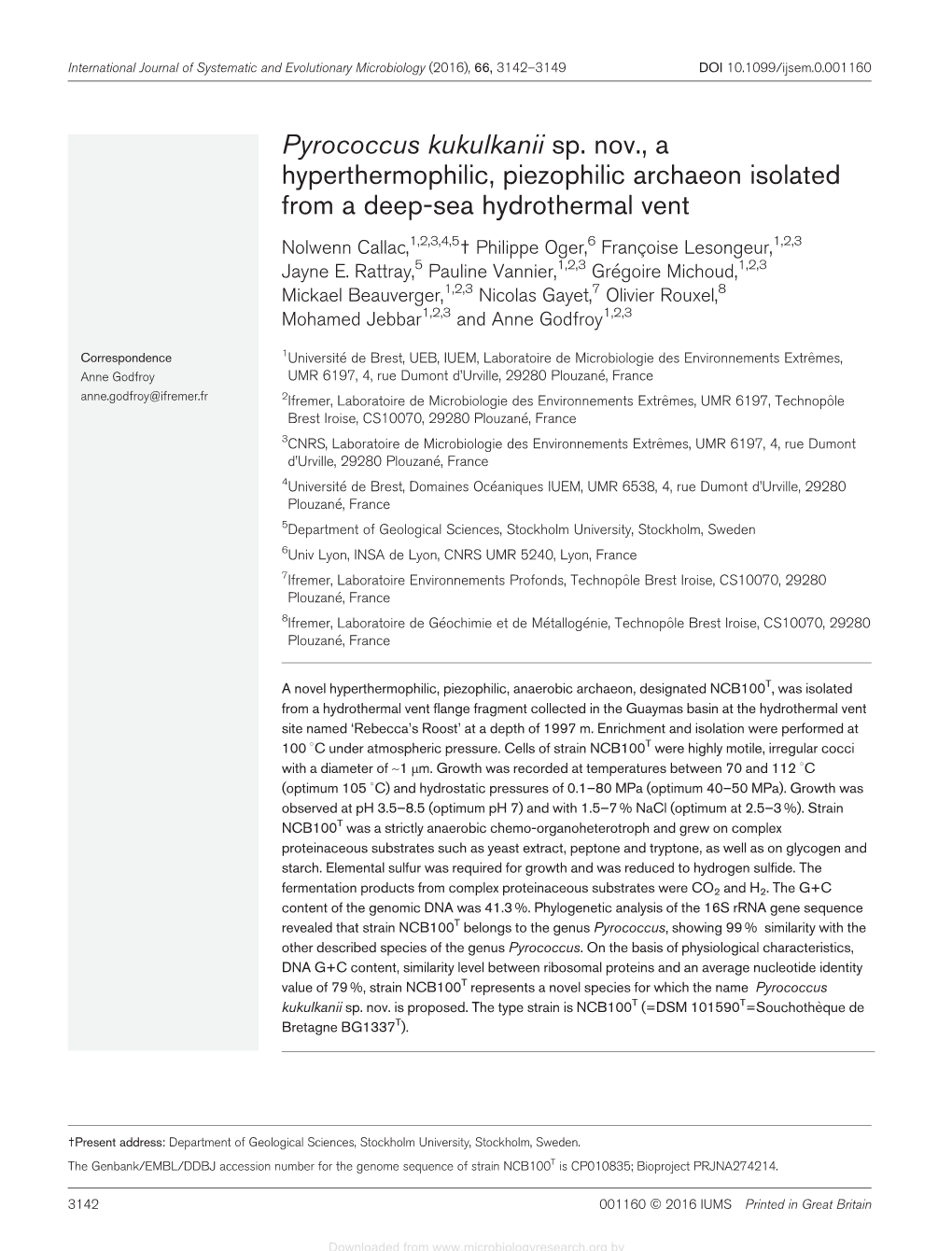 Pyrococcus Kukulkanii Sp. Nov., a Hyperthermophilic, Piezophilic Archaeon Isolated from a Deep-Sea Hydrothermal Vent