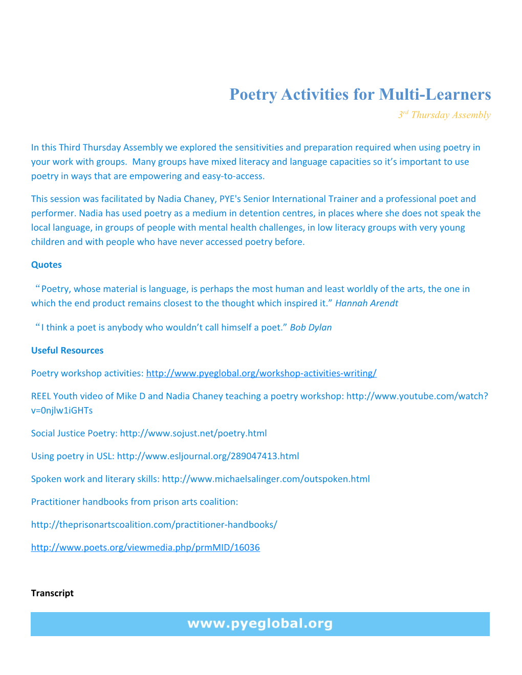 Poetry Activities for Multi-Learners