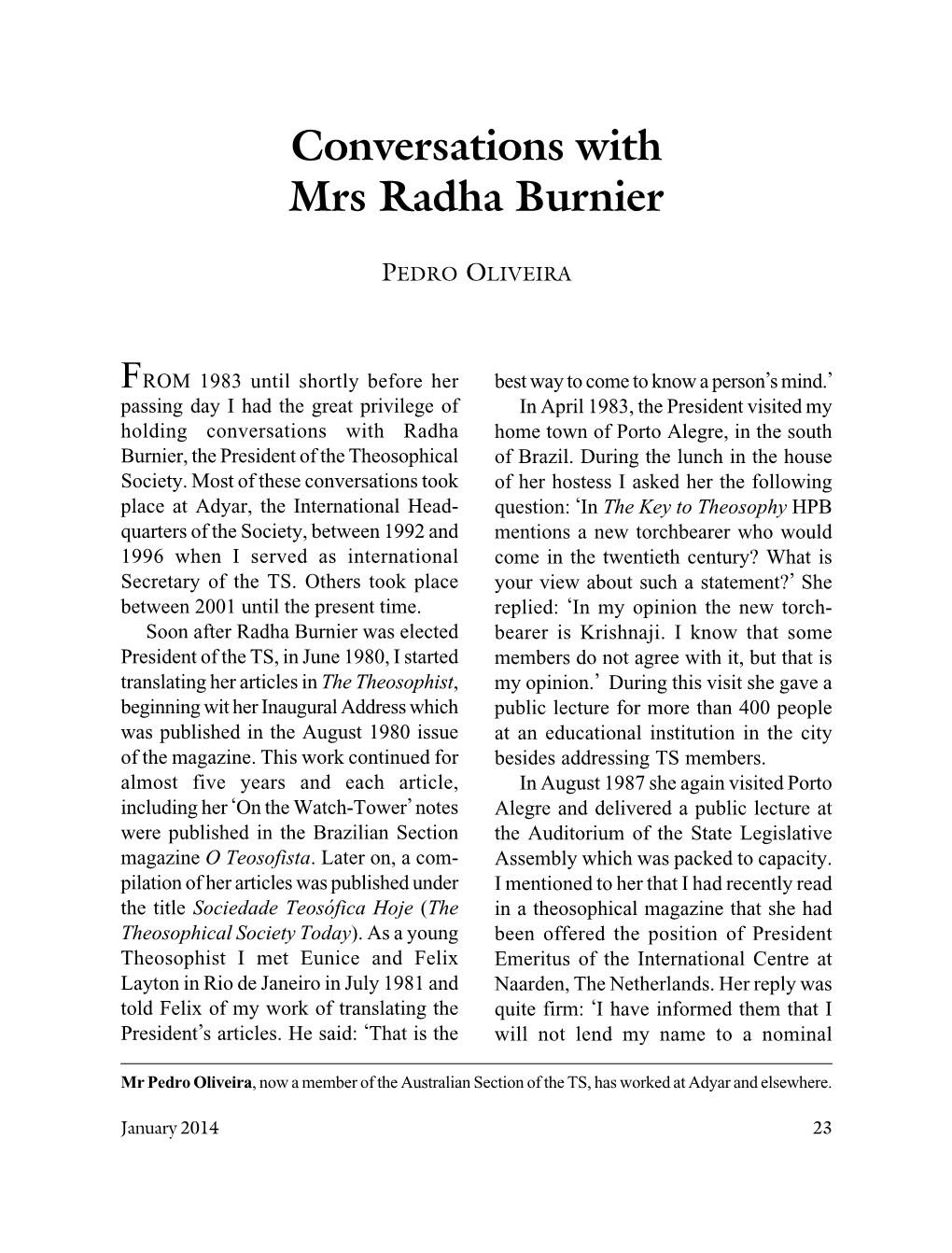 Conversations with Radha Burnier
