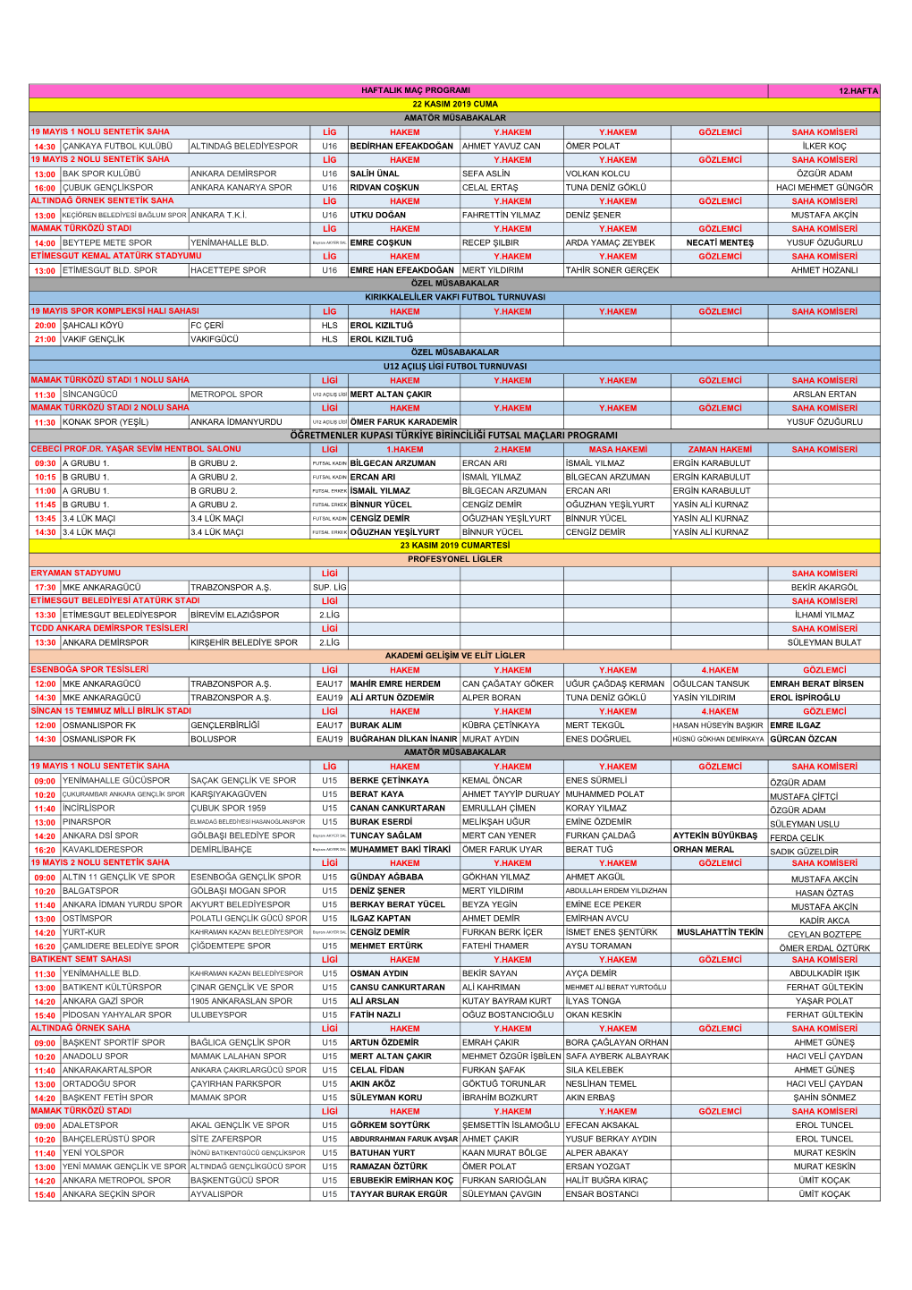 Öğretmenler Kupasi Türkiye Birinciliği Futsal Maçlari Programi Cebeci Prof.Dr