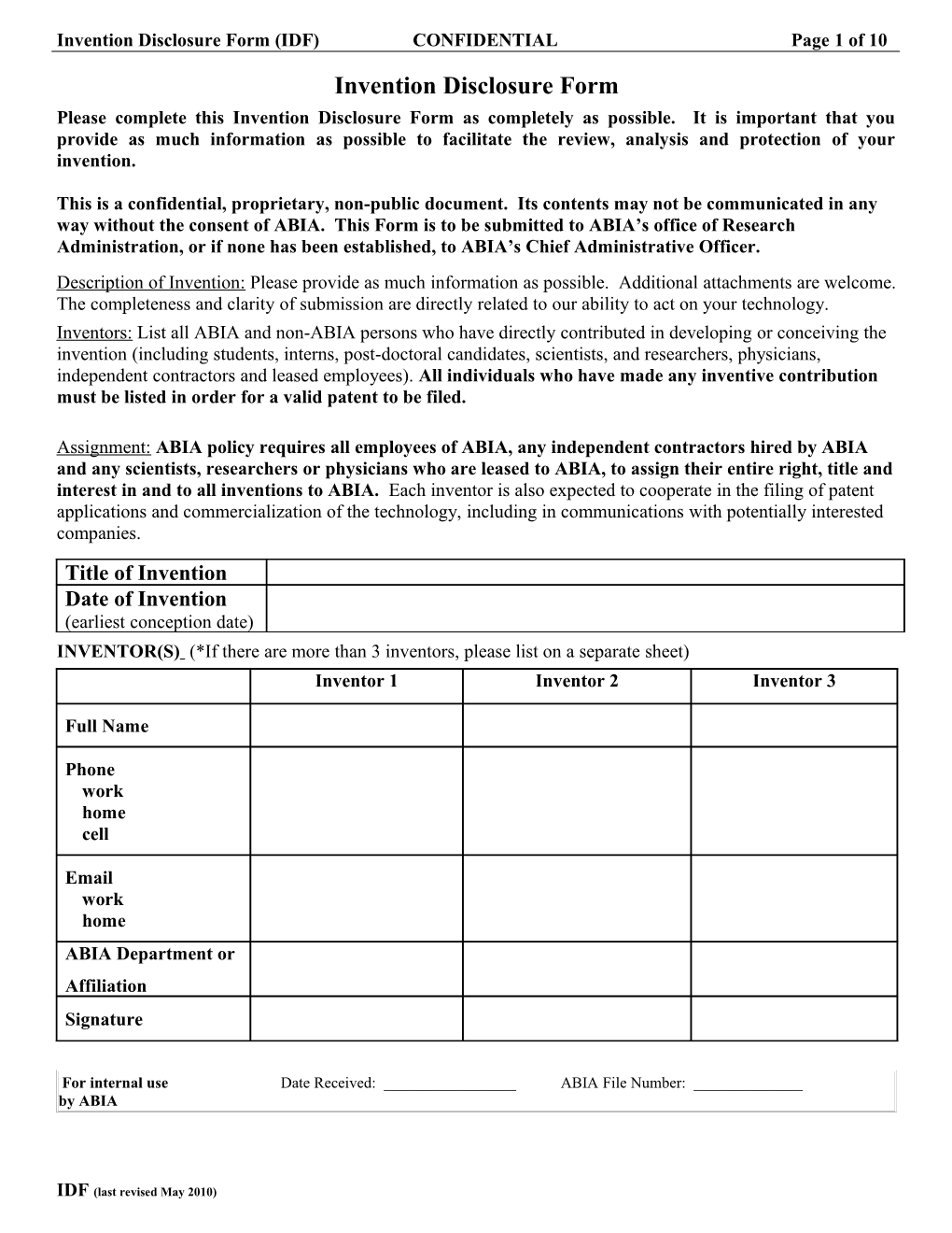 Invention Disclosure Form