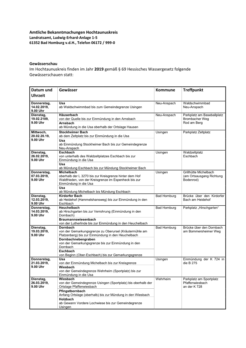 Amtliche Bekanntmachungen Gewässerschau