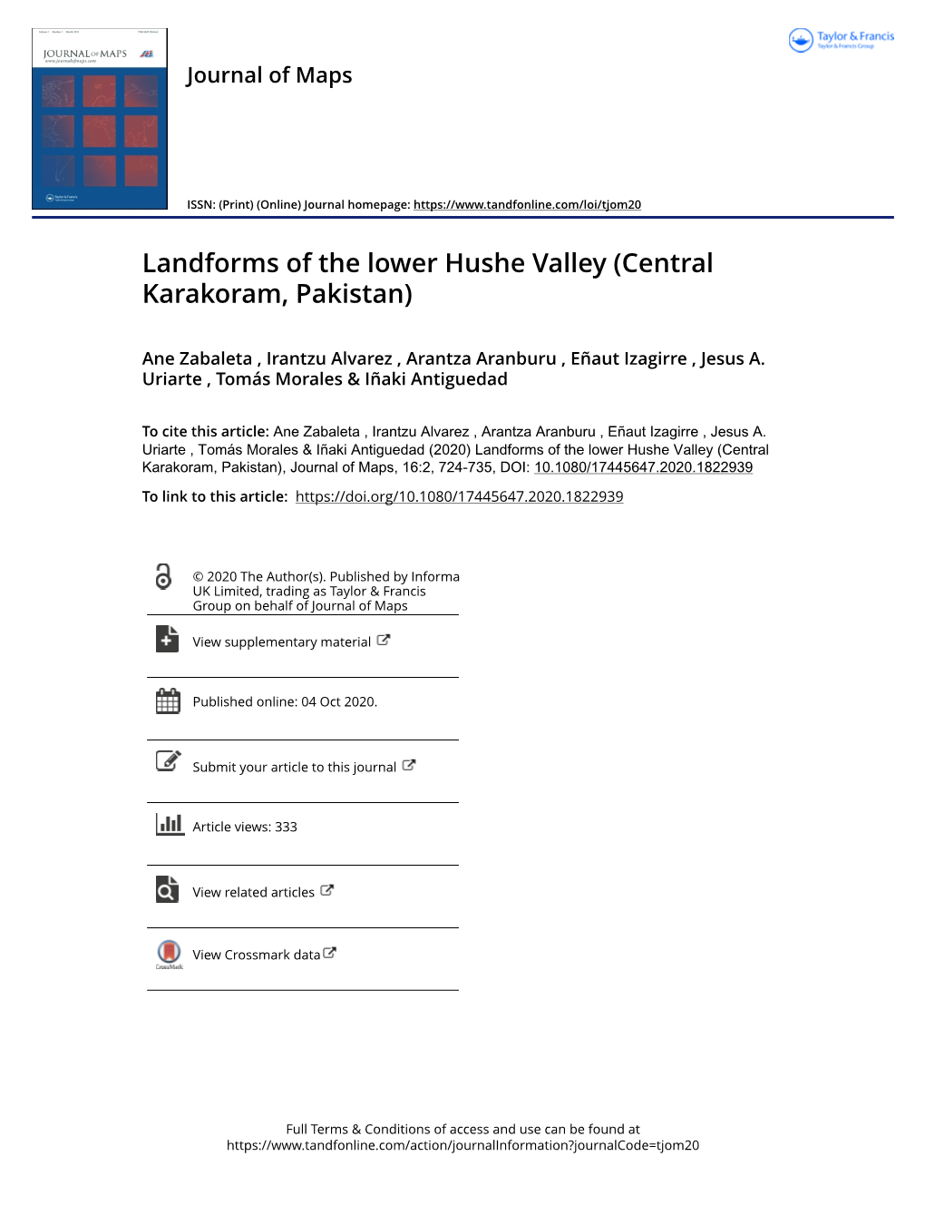 Landforms of the Lower Hushe Valley (Central Karakoram, Pakistan)