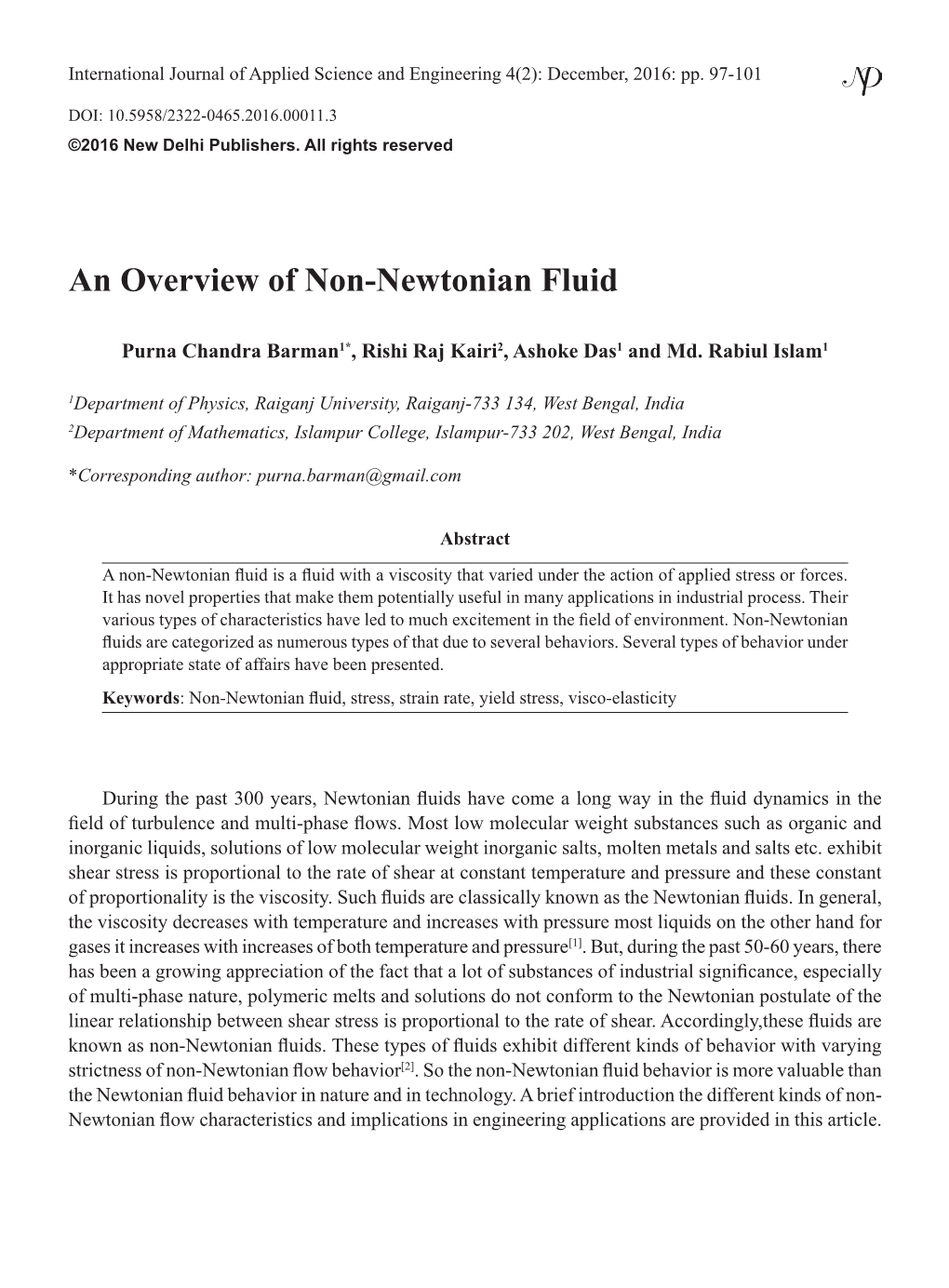 An Overview of Non-Newtonian Fluid