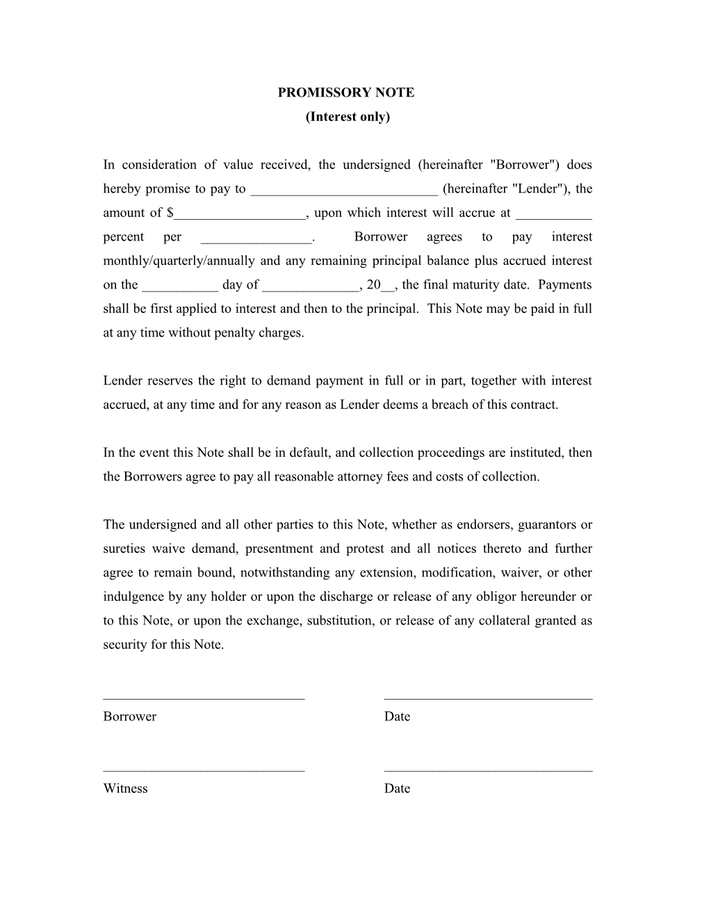 Promissory Note (Long Form)