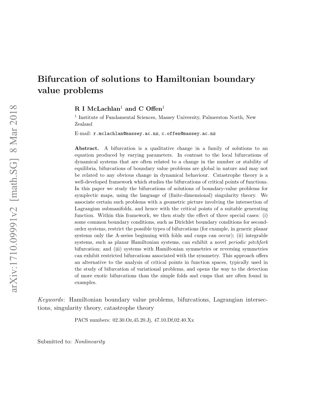 Bifurcation of Solutions to Hamiltonian Boundary Value Problems