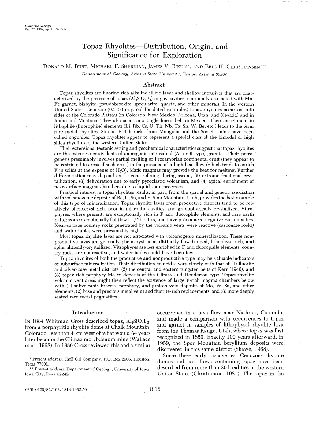 Topaz Rhyolites-Distribution, Origin, and Significance for Exploration