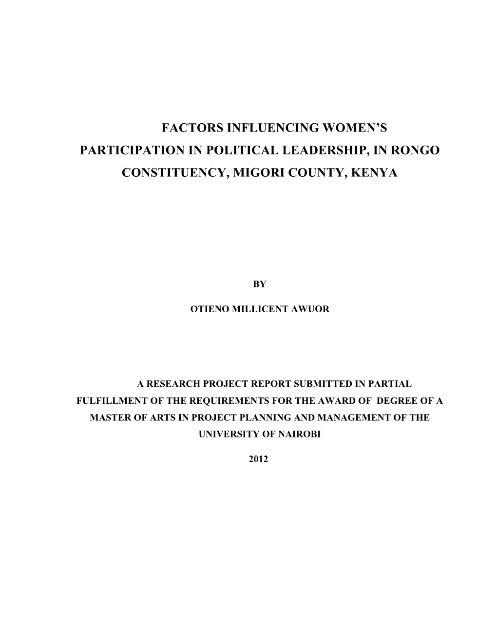 Factors Influencing Women's Participation in Political Leadership