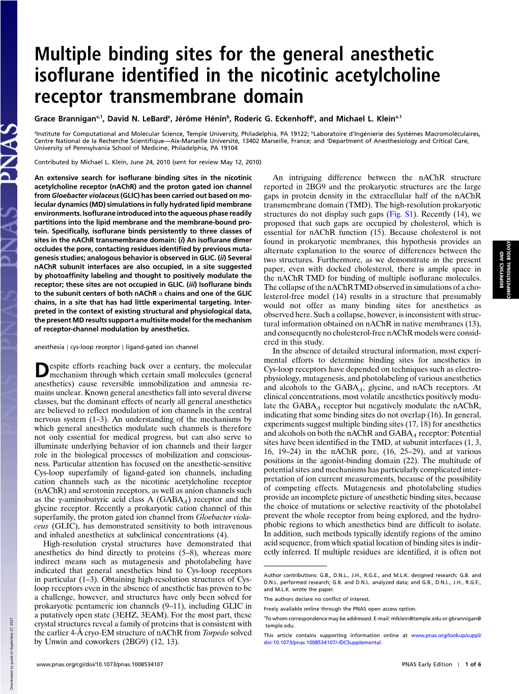 Multiple Binding Sites for the General Anesthetic Isoflurane Identified in the Nicotinic Acetylcholine Receptor Transmembrane Domain