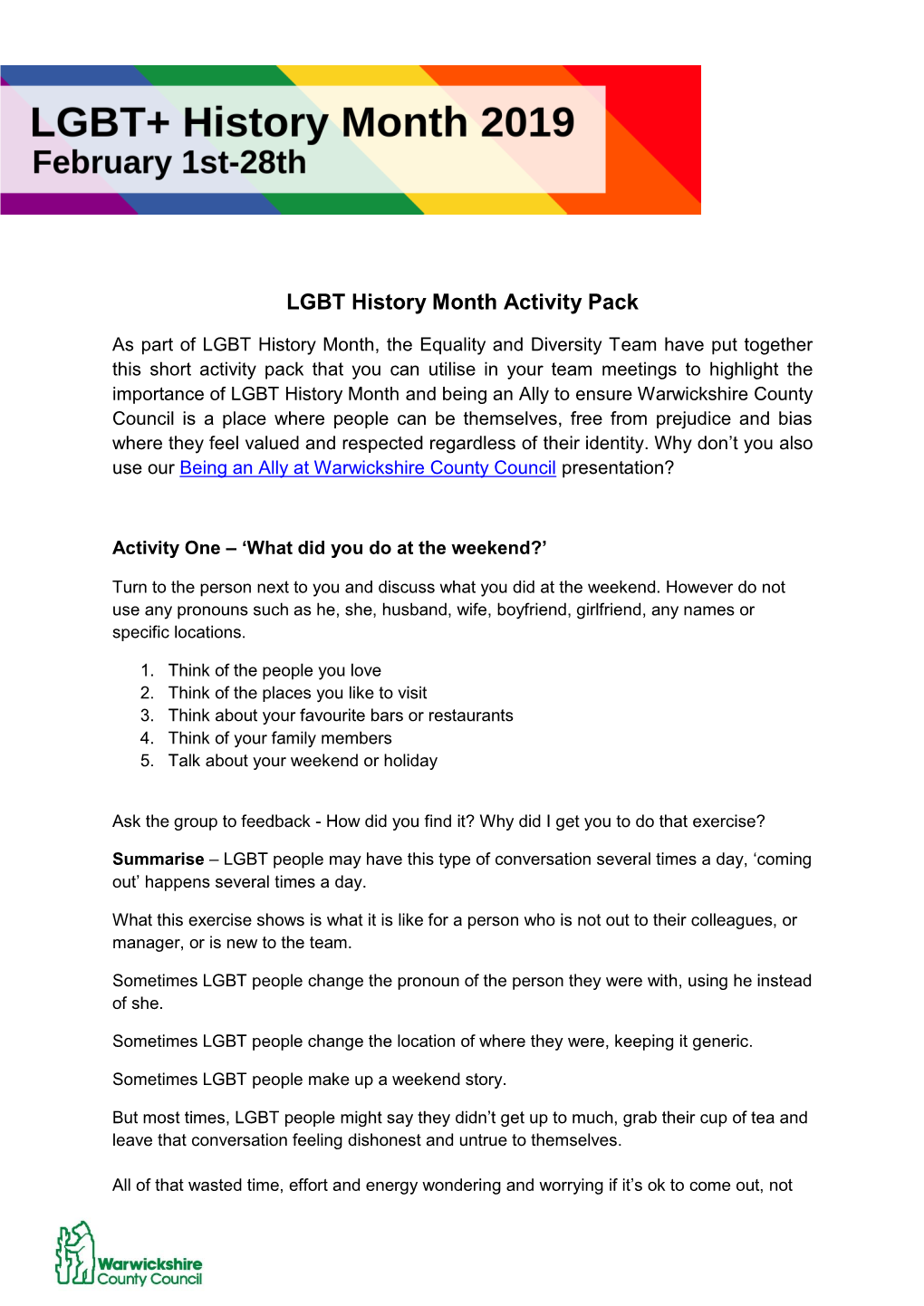 LGBT History Month Activity Pack