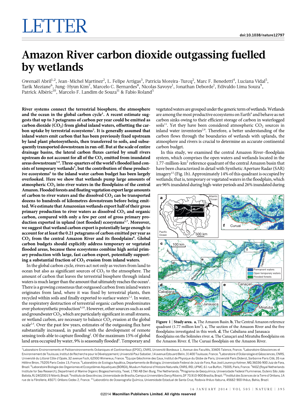 Amazon River Carbon Dioxide Outgassing Fuelled by Wetlands
