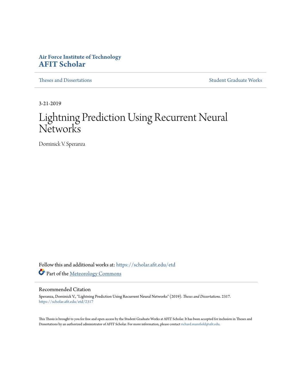 Lightning Prediction Using Recurrent Neural Networks Dominick V