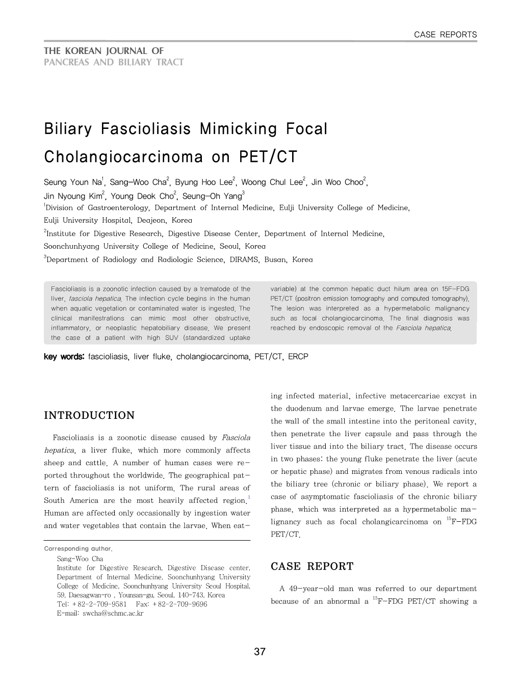 Biliary Fascioliasis Mimicking Focal Cholangiocarcinoma on PET/CT