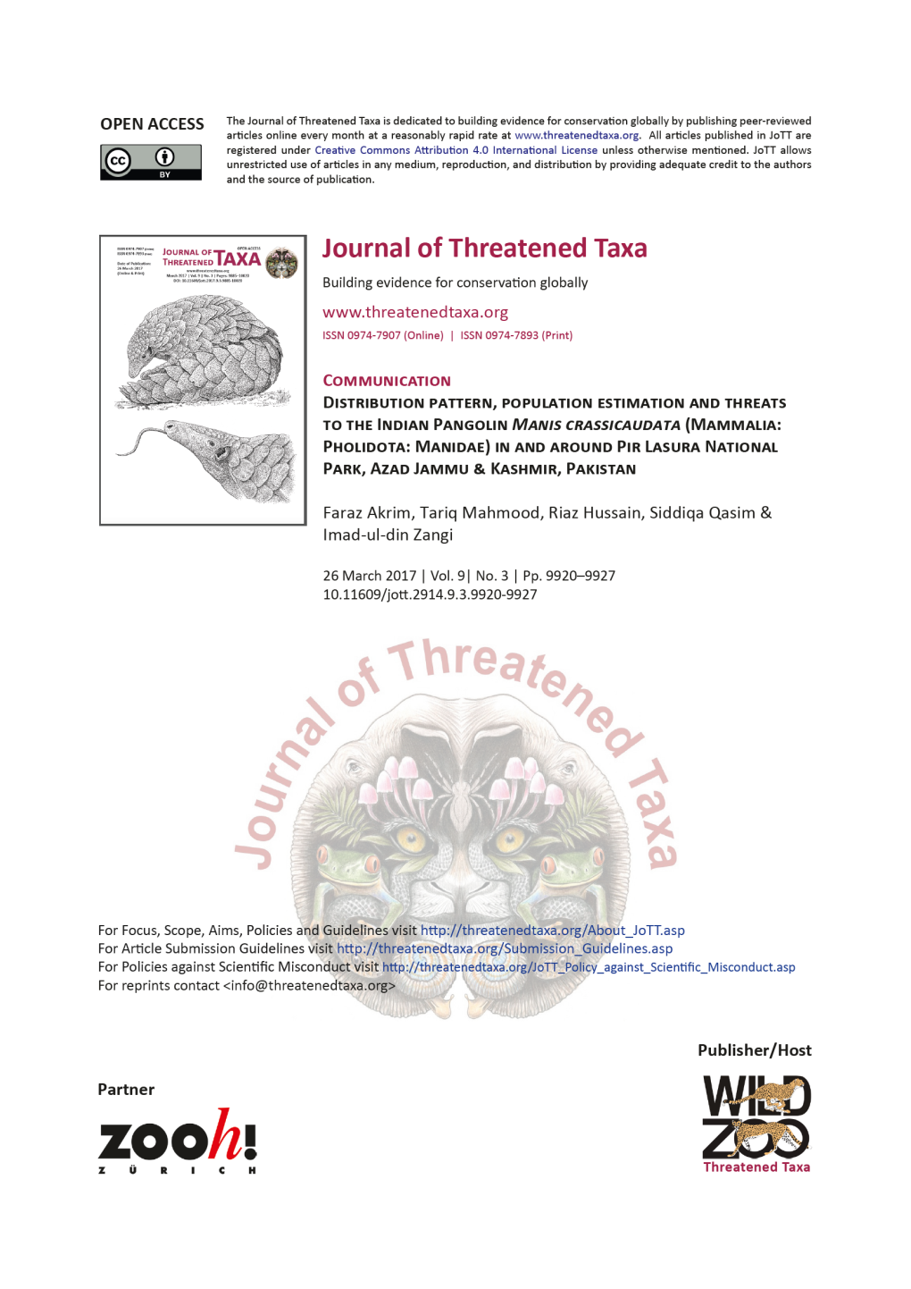 Distribution Pattern, Population Estimation and Threats to the Indian