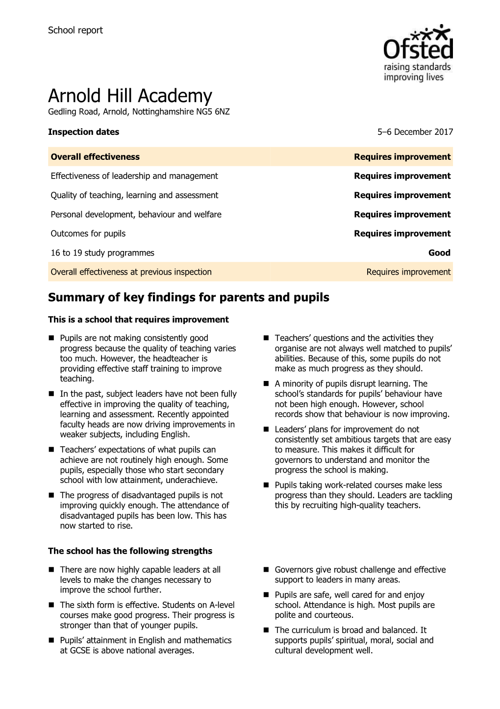 Arnold Hill Academy Gedling Road, Arnold, Nottinghamshire NG5 6NZ