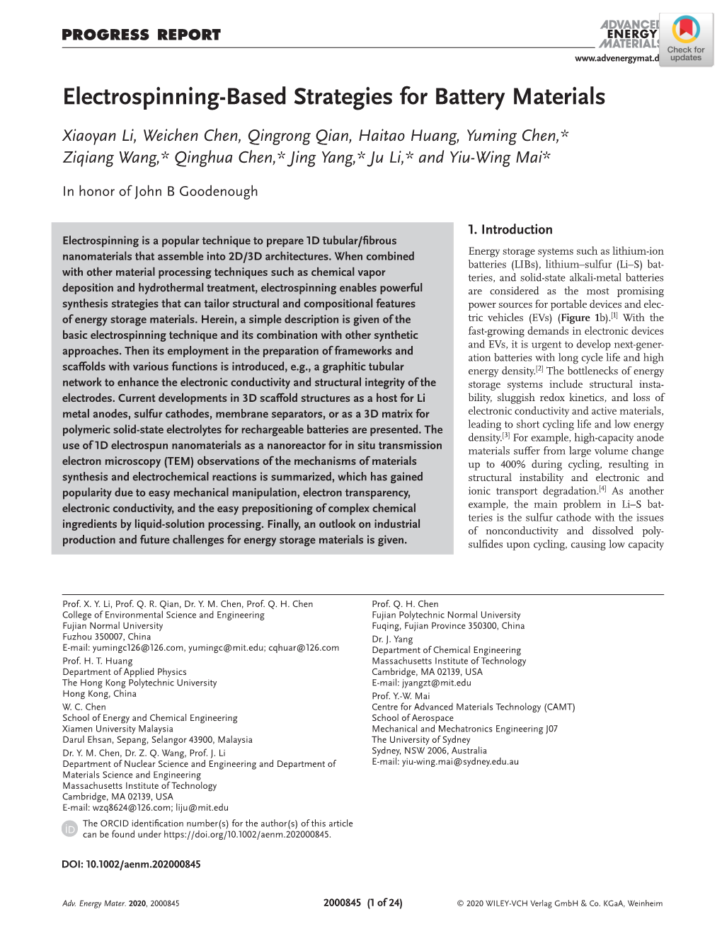 Electrospinning‐Based Strategies for Battery Materials