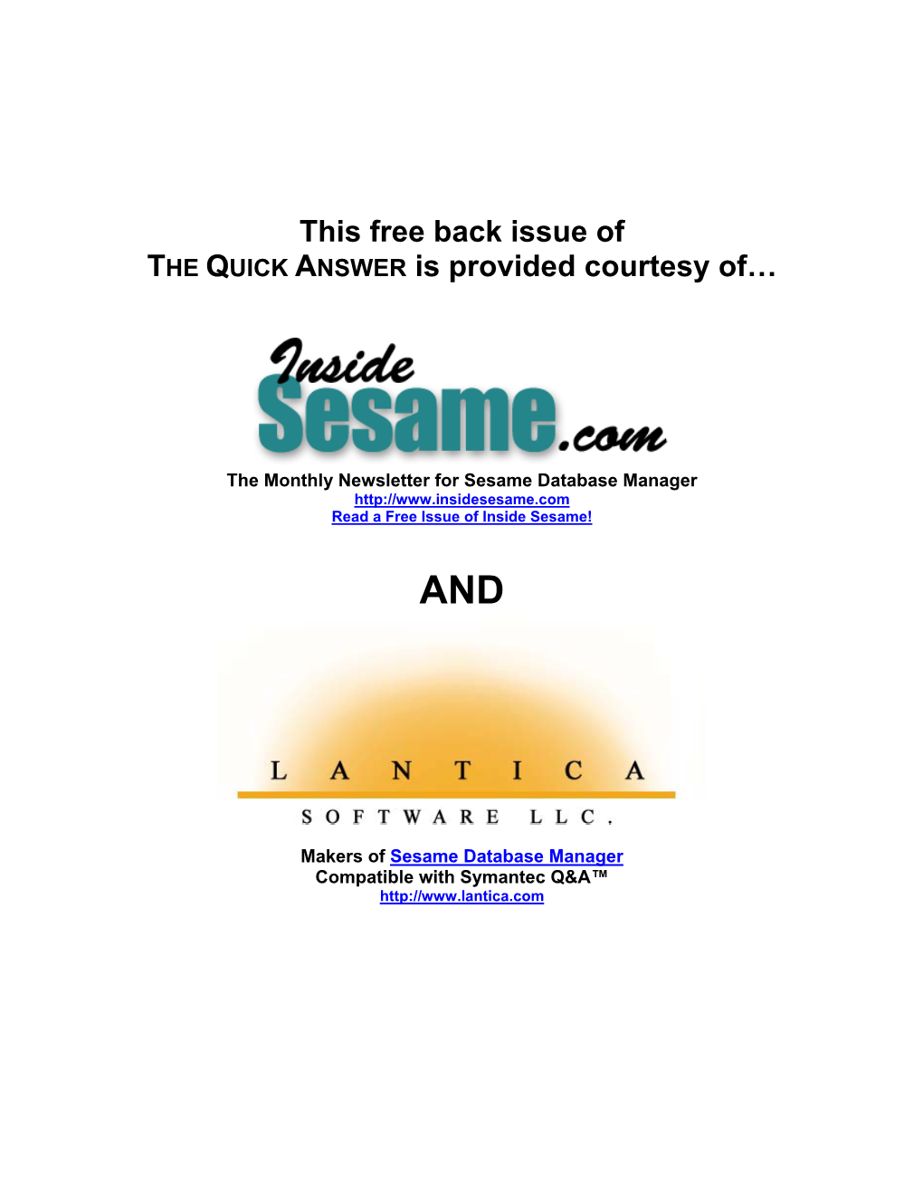 July 1995 Symantec Q&A Database Monthly Guide