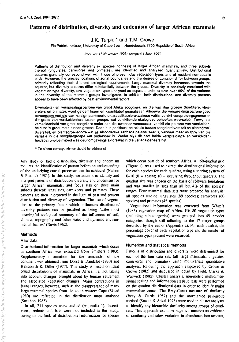 Patterns of Distribution, Diversity and Endemism of Larger African Mammals