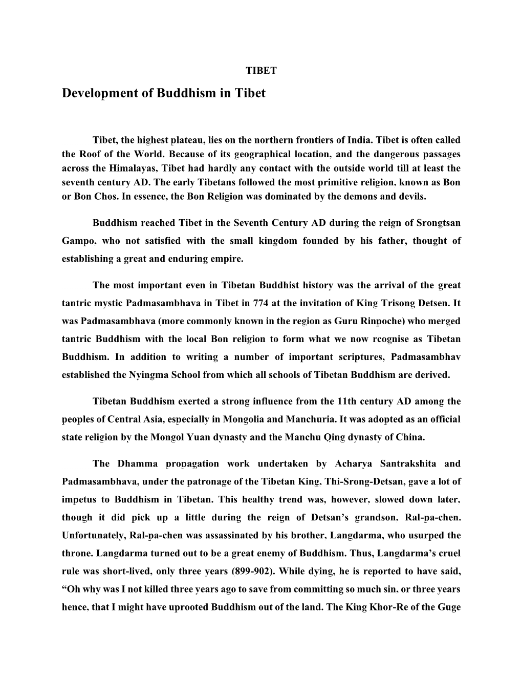 Development of Buddhism in Tibet