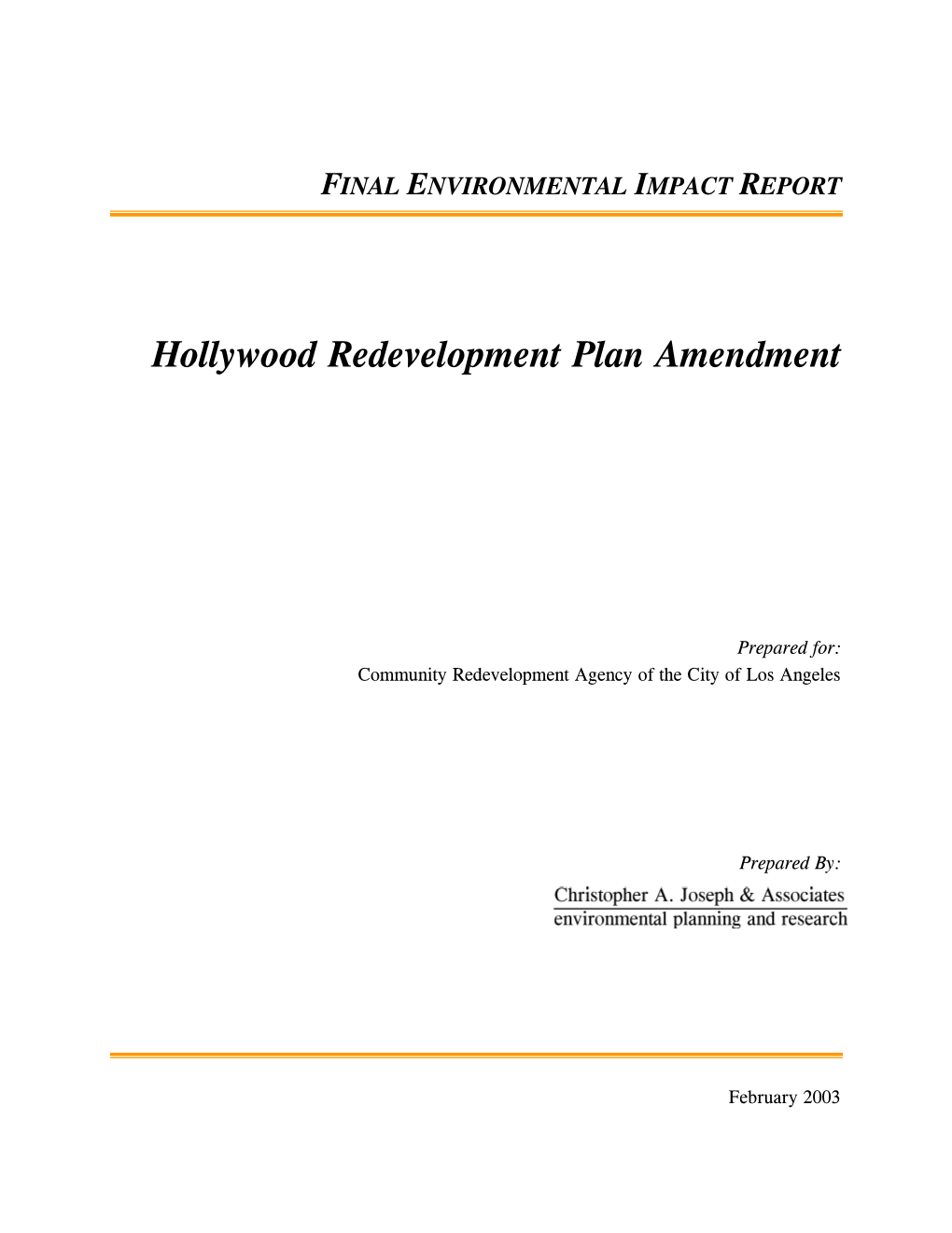 Hollywood Plan Amendment Final EIR 1