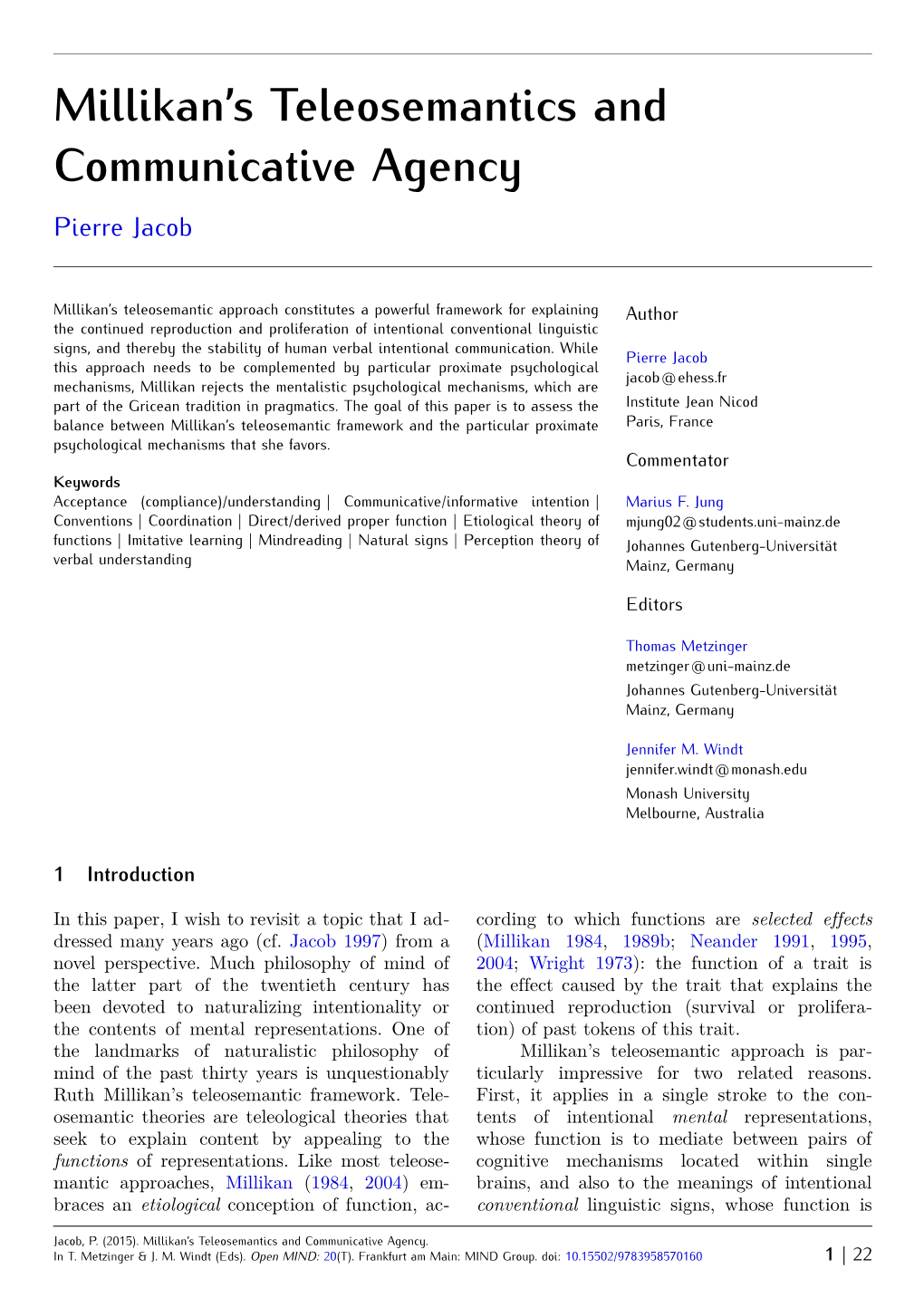 Millikan's Teleosemantics and Communicative Agency