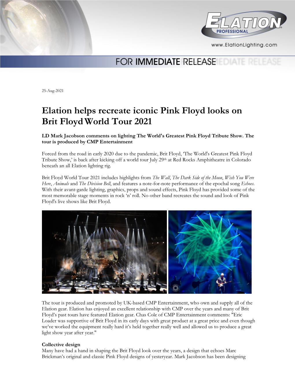 Elation Helps Recreate Iconic Pink Floyd Looks on Brit Floydworld Tour