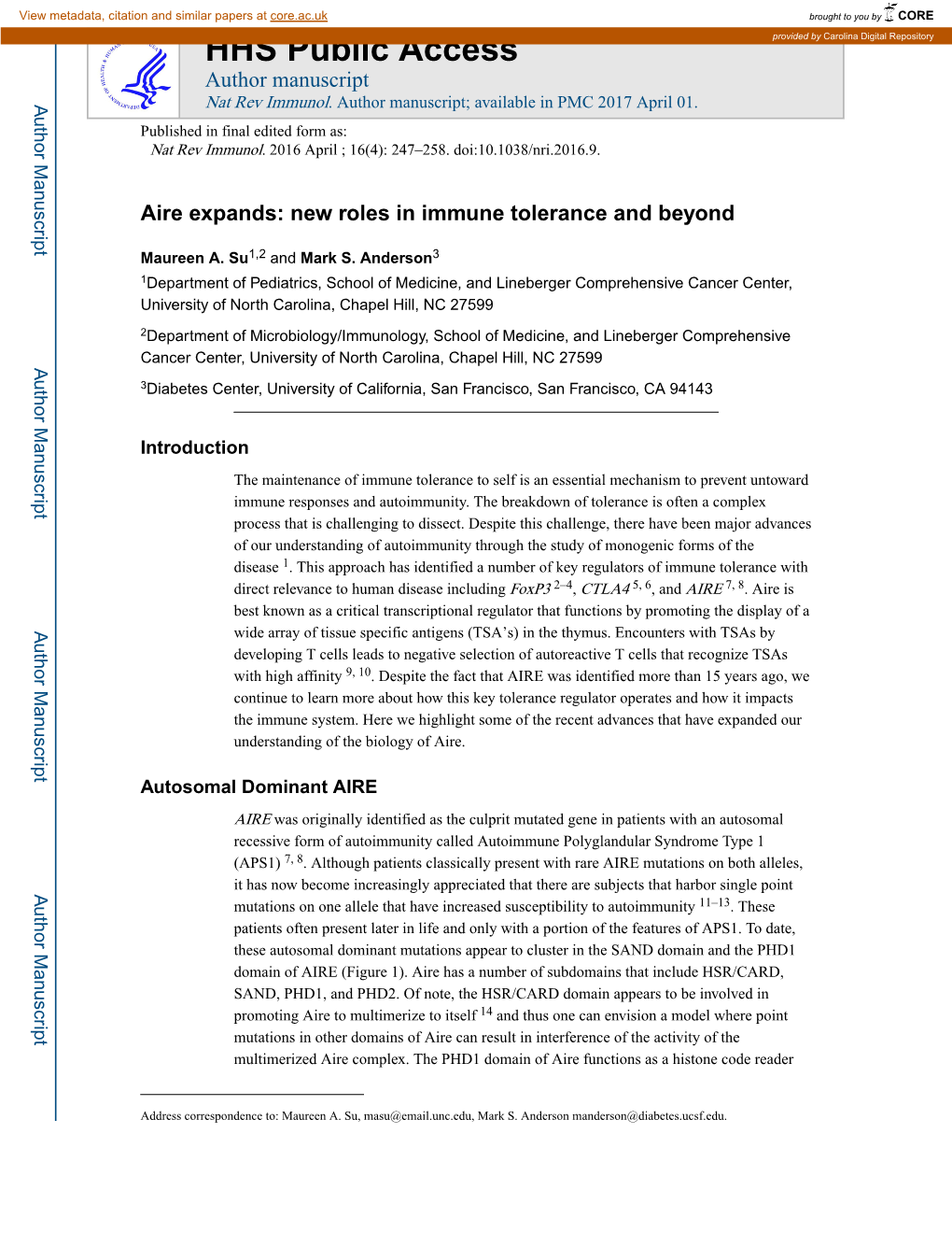 New Roles in Immune Tolerance and Beyond